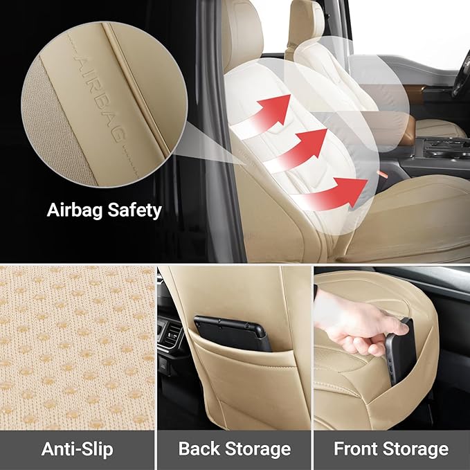 Coverland Custom Fit Car Seat Covers for SUV Compatible with [CR-V, Odyssey, Carnival, Sedona, Highlander, Sienna] Premium Waterproof Non-Slip Interior Seat Protector [Front Beige - Size Chart A31]