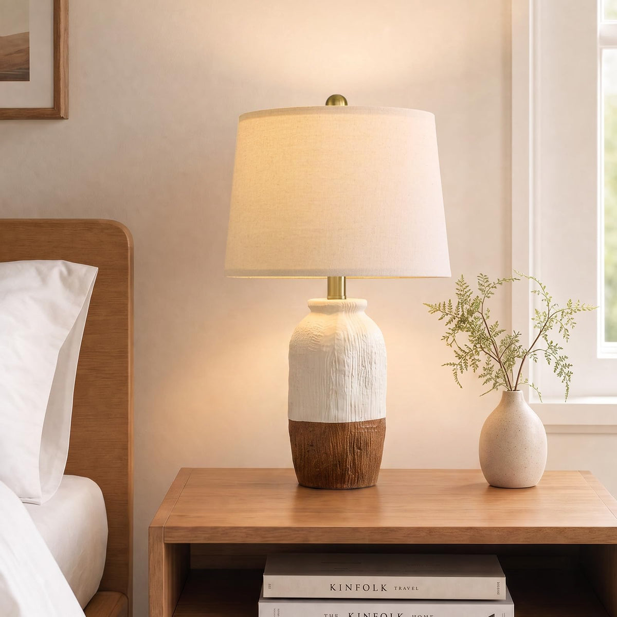 Vortether 22.5" White Ceramic Table Lamps for Bedroom, Boho Nightstand Lamp