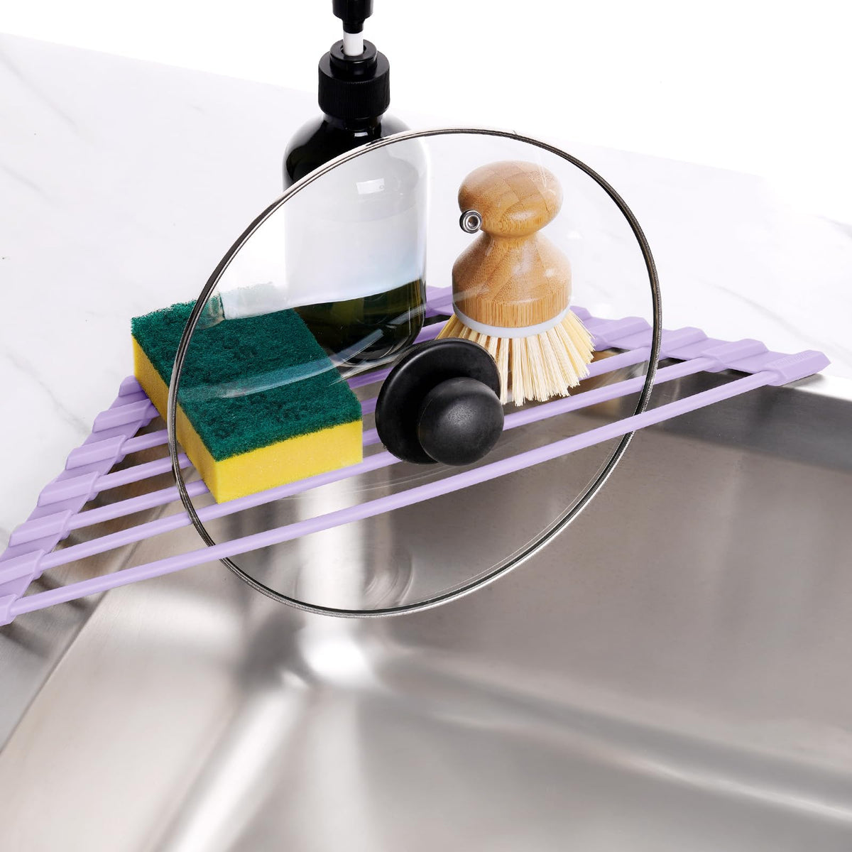 Tomorotec Triangle Roll Up Dish Drying Rack with Silicone Coating, Purple