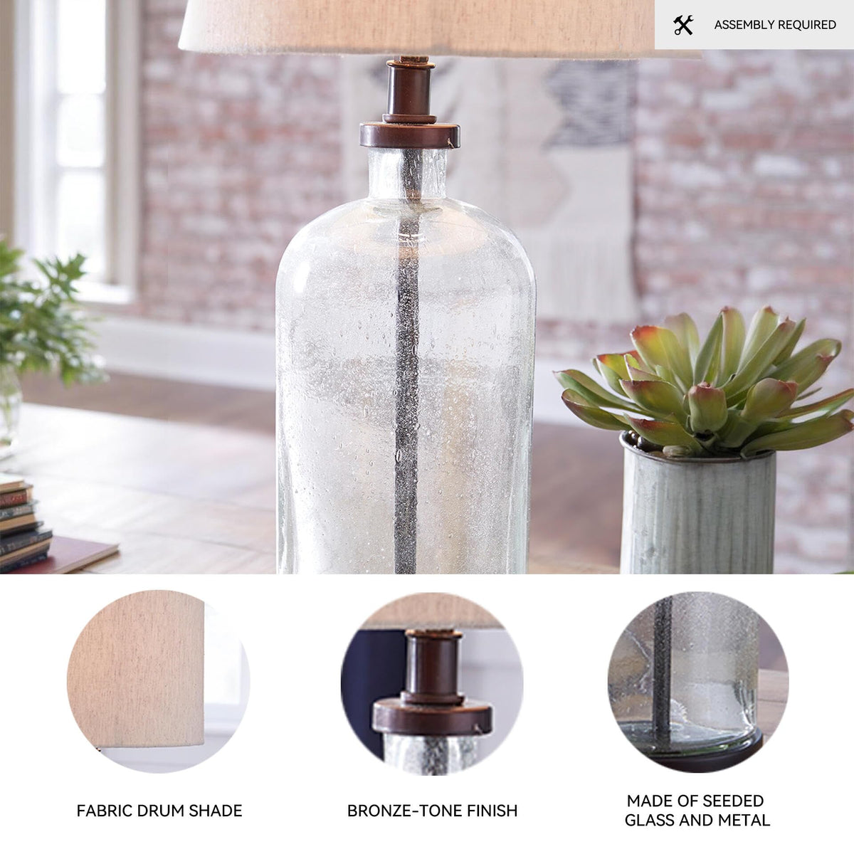 Signature Design by Ashley Bandile Seeded Glass Bedside Table Lamp, Bronze