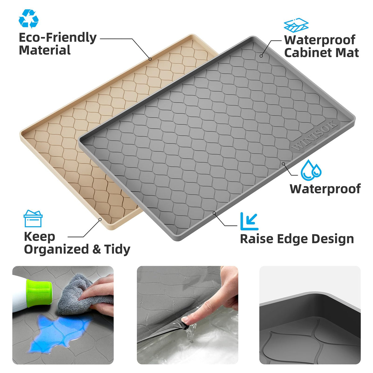 Winisok Waterproof Under Sink Mat 34" x 22", Silicone Mat, Black