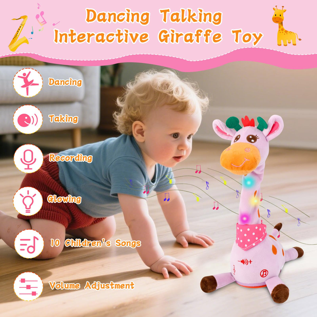 LLUKEME Dancing Talking Giraffe Toy Singing Giraffe Baby Toys, Purple