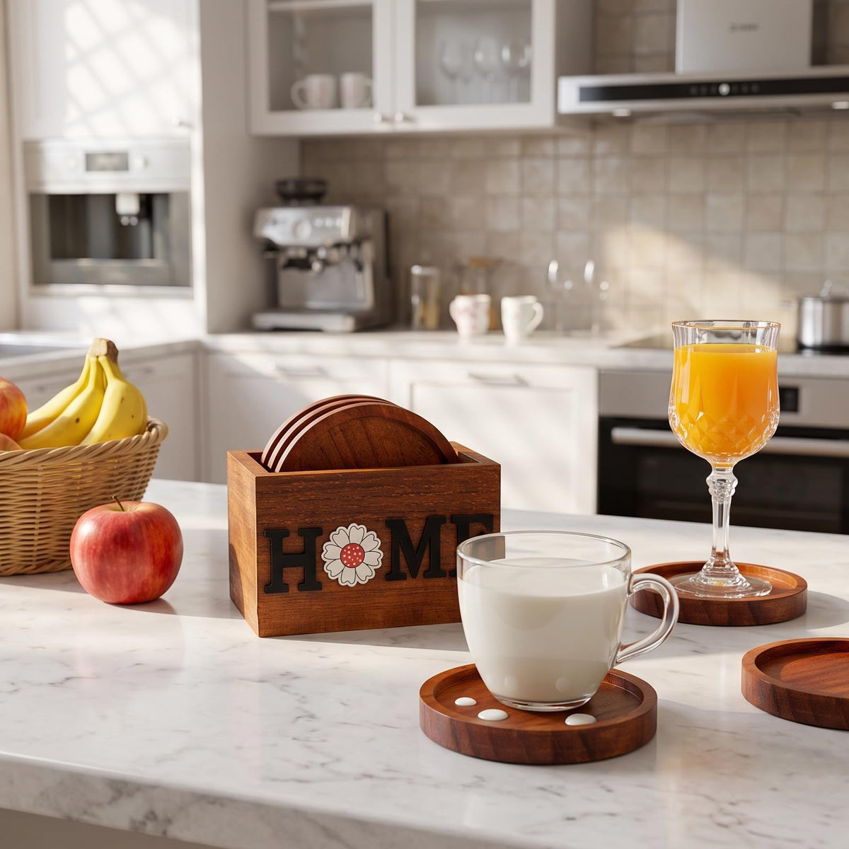 Wooden Coasters Set of 4 for Drink with Holder Table Decor