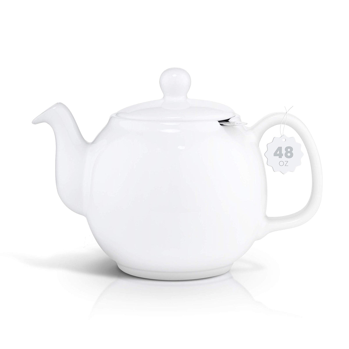 SAKI Large Porcelain Teapot, 48 Ounce Tea Pot with Infuser, Loose Leaf and Blooming Tea Pot - White
