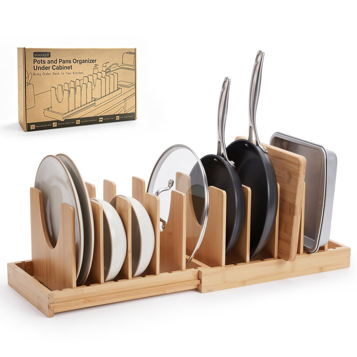 INMAKER Pots and Pans Organizer Under Cabinet, Expandable Pot and Pan Rack