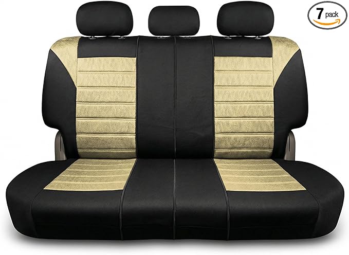 FH Group Automotive Car Seat Covers Rear Set Premium 3D Air Mesh Seat Covers, Airbag Compatible and Split Bench Cover Universal Fit Interior Accessories for Cars Trucks and SUVs - Beige