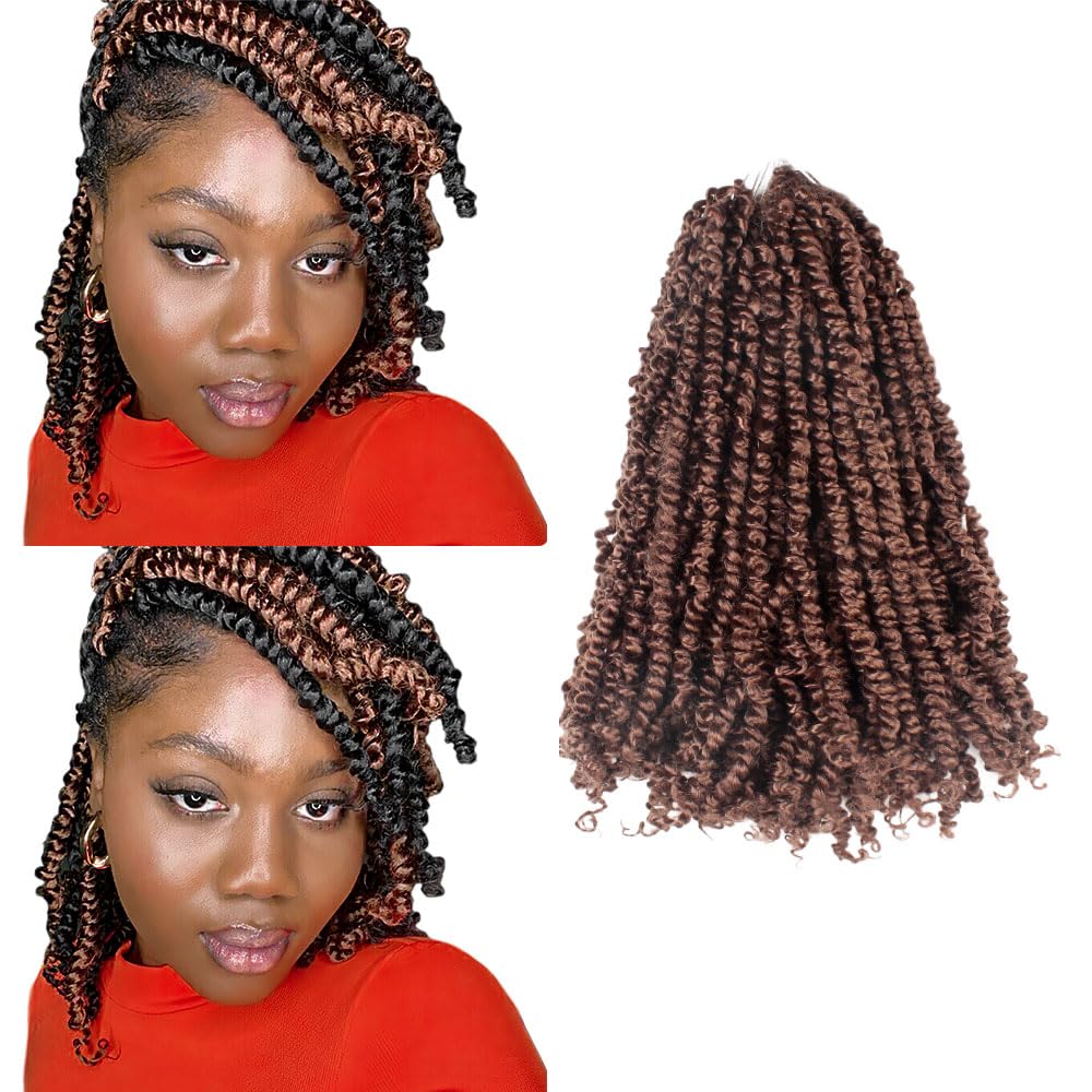The Bohobabe Pre-Twisted Passion Twist Crochet Hair 14 Inch Short Pre-Looped Crochet Passion Twist Braiding Hair 8 Packs (30#, L