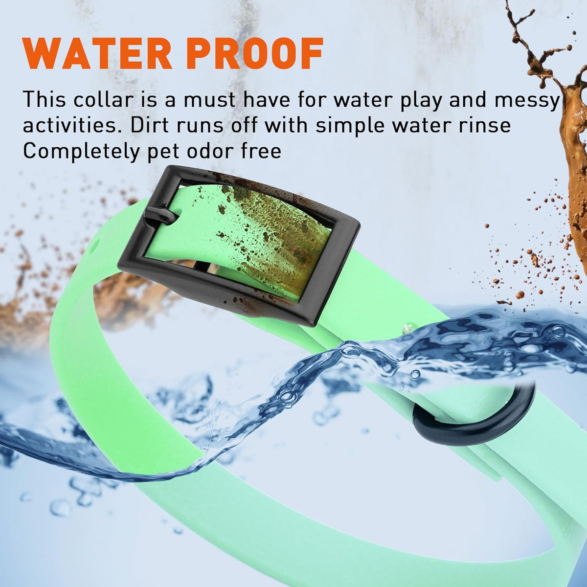 Dogline Biothane Waterproof Dog Collar Strong Coated Nylon Webbing with Black Hardware Odor- Proof for Easy Care Easy to Clean High Performance Fits Small Medium or Large Dogs, Sea Foam Green