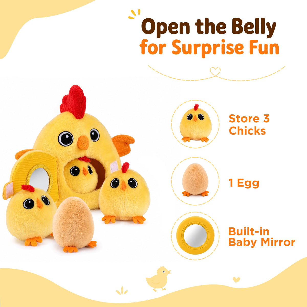 Tiny Wonders Baby Plush Soft Rattle Toy 3-6-12M, Newborn Farm Stuffed Chick