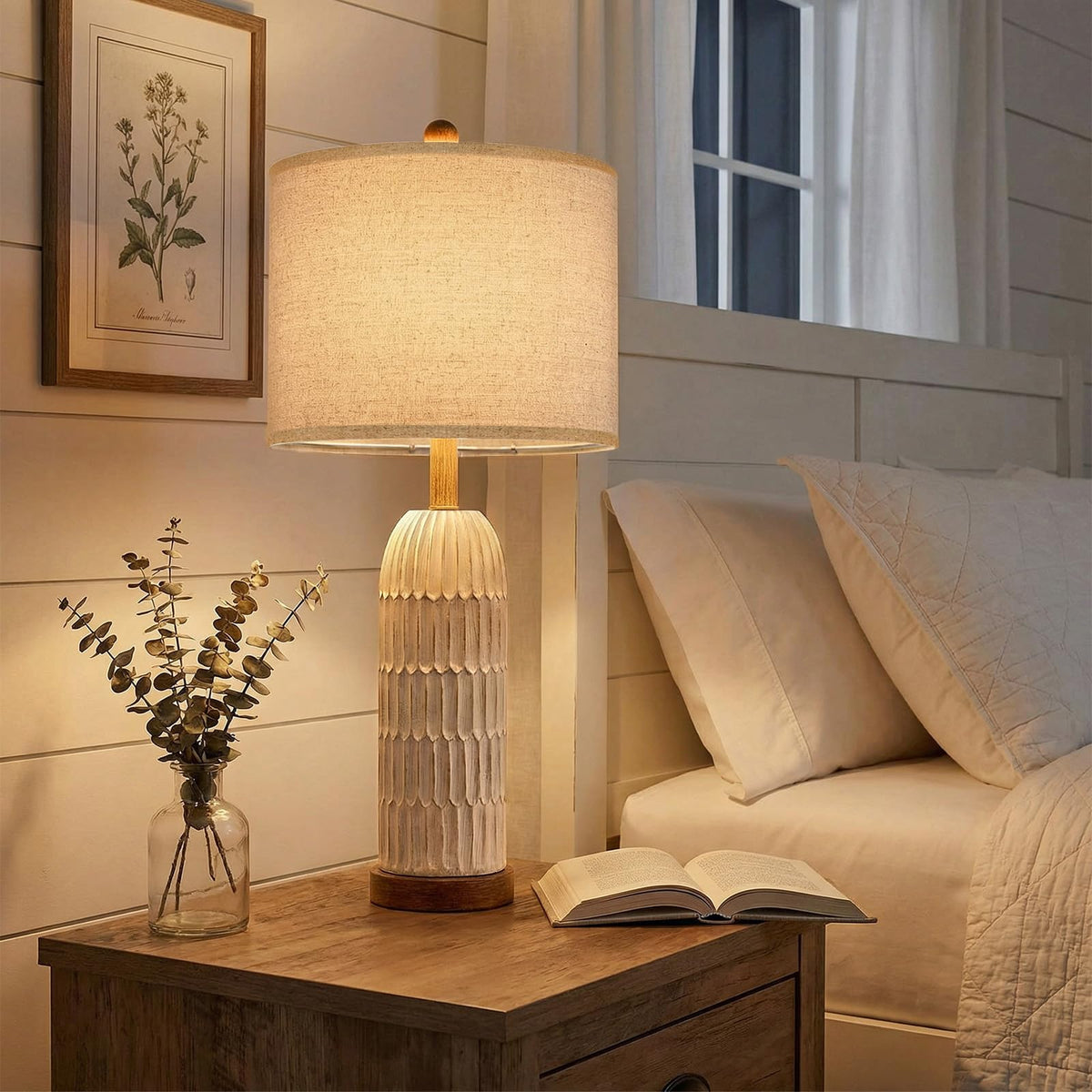 OYEARS 26.5" Bedside Table Lamps Set of 2, Farmhouse Table Lamp with USB A+C Charging Ports,Vintage Nightstand Lamp for Bedrooms and Living Rooms, Retro Resin End Table Lamp with Linen Shade, Brown