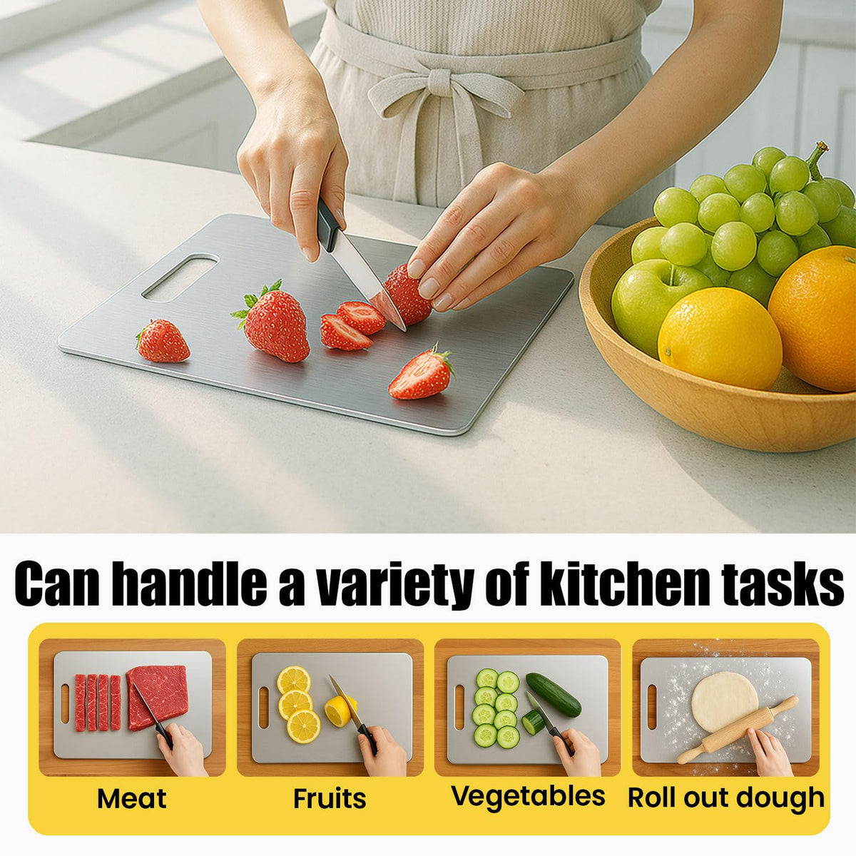 Titanium Cutting Board, 100% Pure Titanium Chopping Board for Kitchen, Hygiene & Durability Double Sided Cutting Board, Non toxic Chopping Board, Dishwasher Safe (13.2“ x 9.4”)