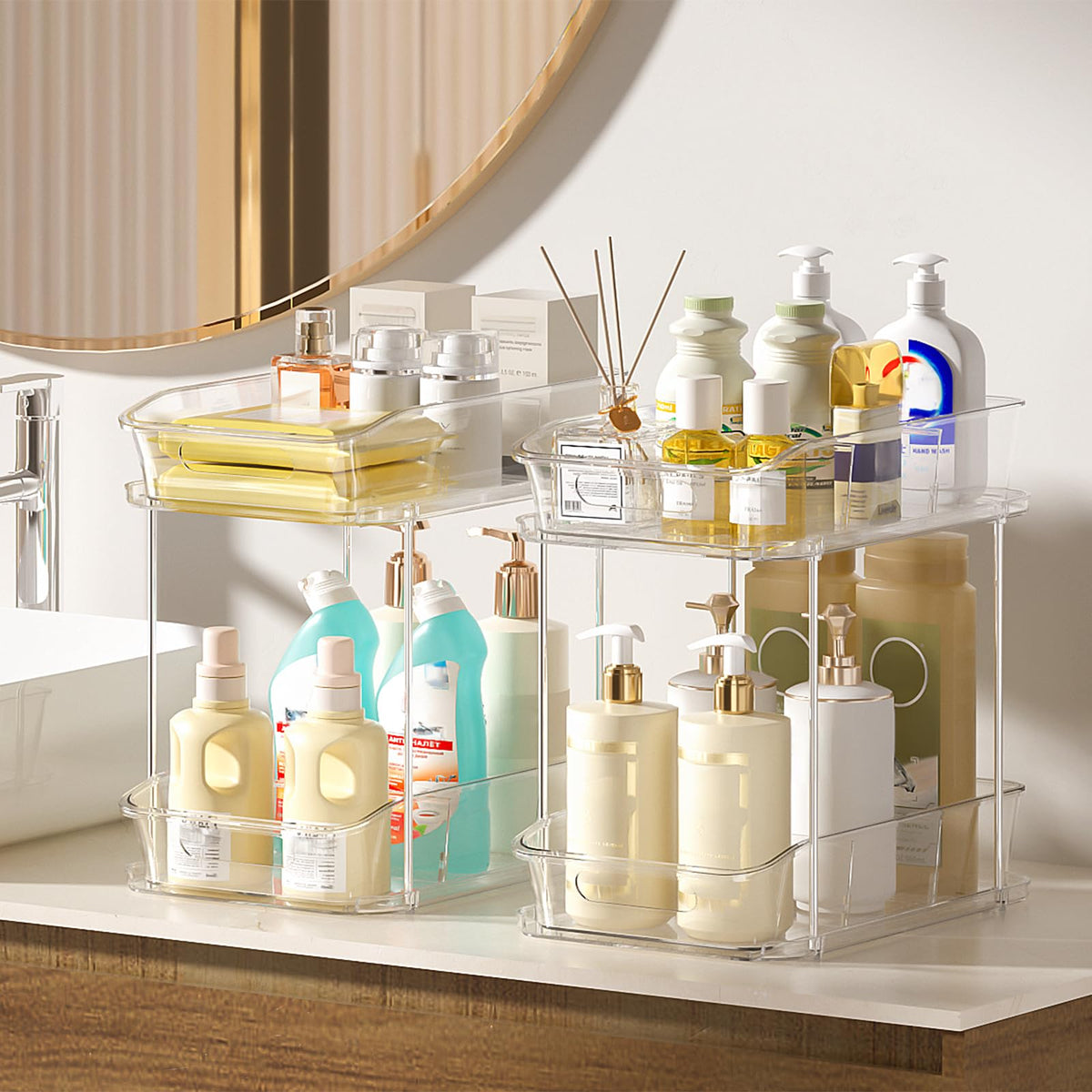 Delamu Bathroom Under Sink Organizers and Storage, 2 Pack, Clear