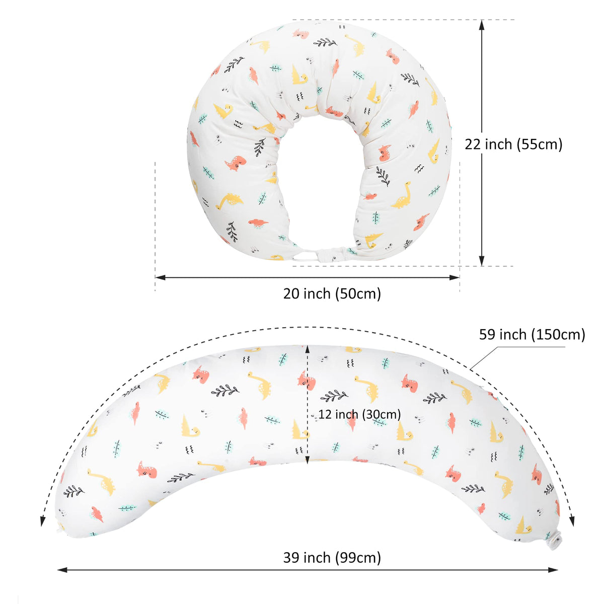 BYRIVER C Shaped Pregnancy Pillow with Cover, Knee Pillow for Side Sleeper Knees Legs Hips Pain, Leg Pillow Elevation for Lower Back Pain, Versatile Small Body Pillow for Sleeping(Dino)