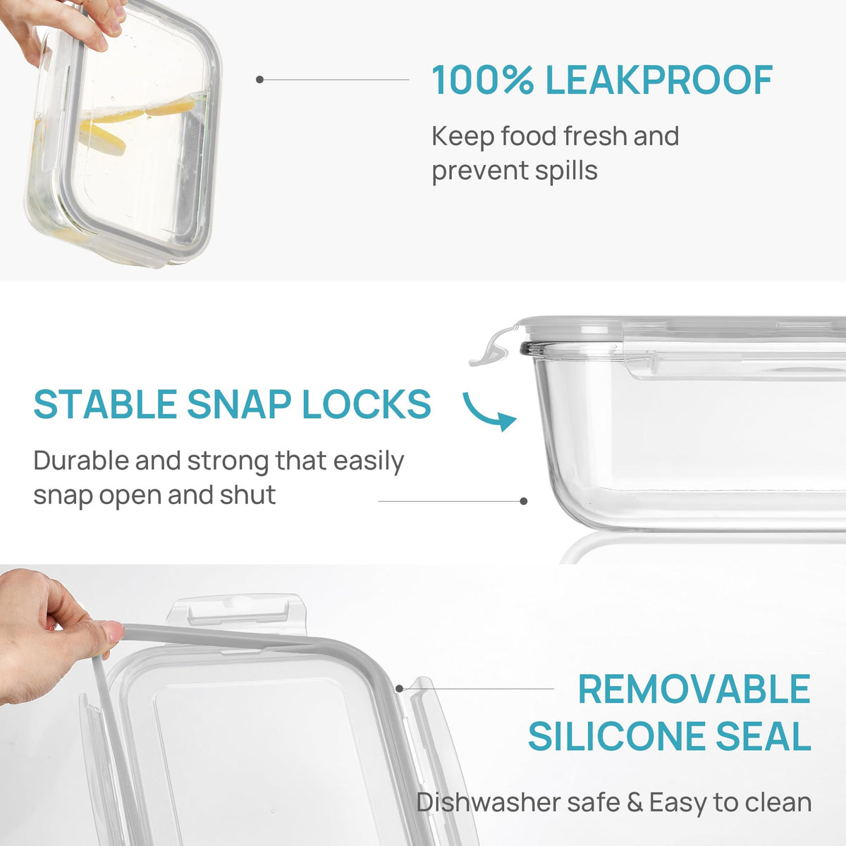 Vtopmart 2Pack 1860ml/63oz Large Glass Storage Containers With Lids, Grey