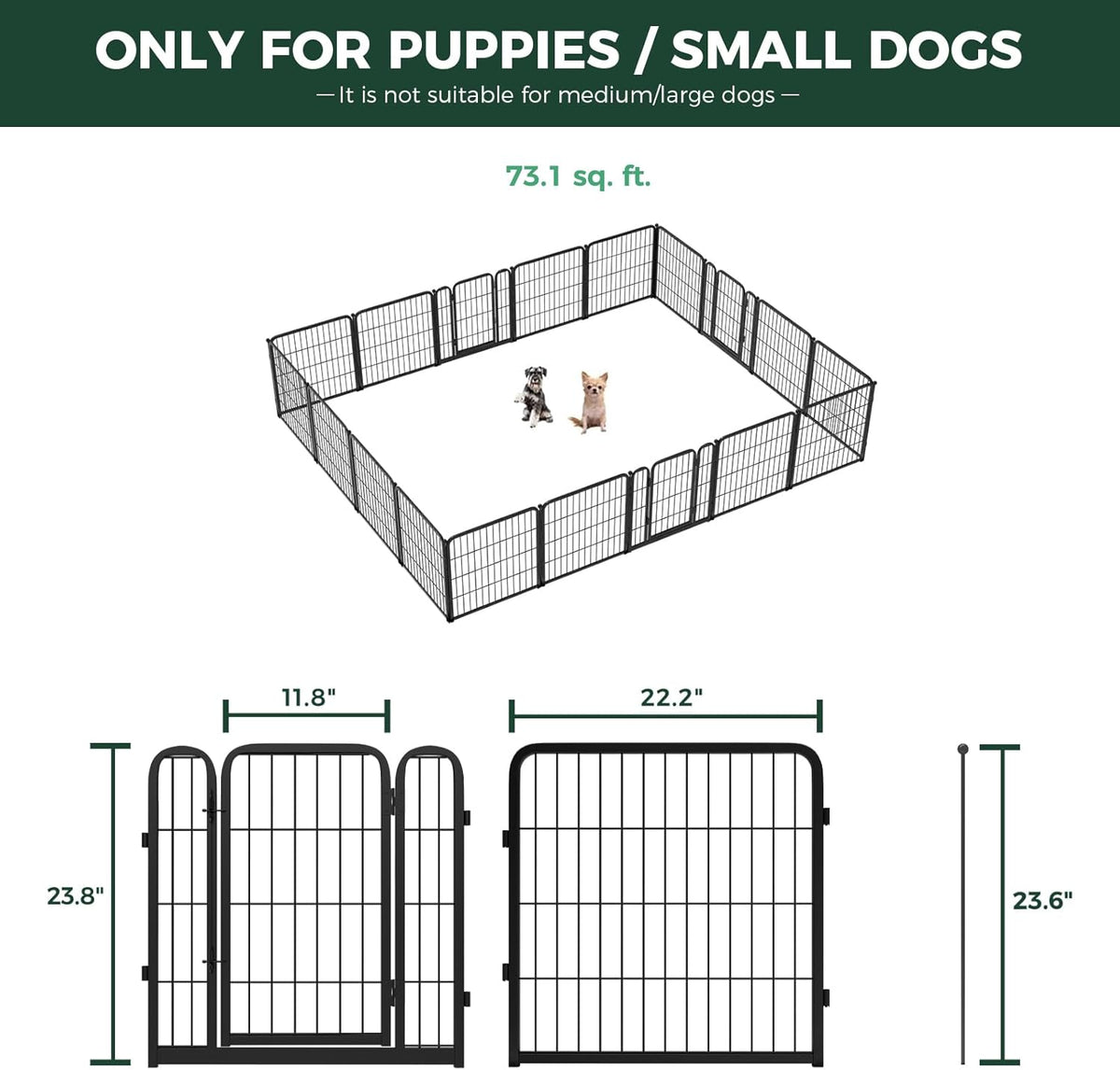FXW Homeplus Unleashed Indoor Dog Playpen - Stress-Free and Safe Play, Heavy Duty 24 Inch 18 Wire Panels Dog Pen for Puppy and Small Dogs, Black│Patented