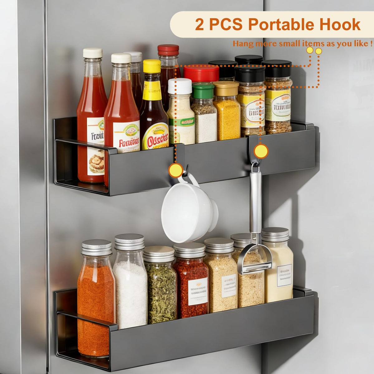 OSOVGO Magnetic Fridge Organizer, Spice Rack, Kitchen Organizers and Storage, Cabinet Organizer with Shelf, Pantry Organization for Countertop, Over the Door Storage with Detachable 2 Hooks