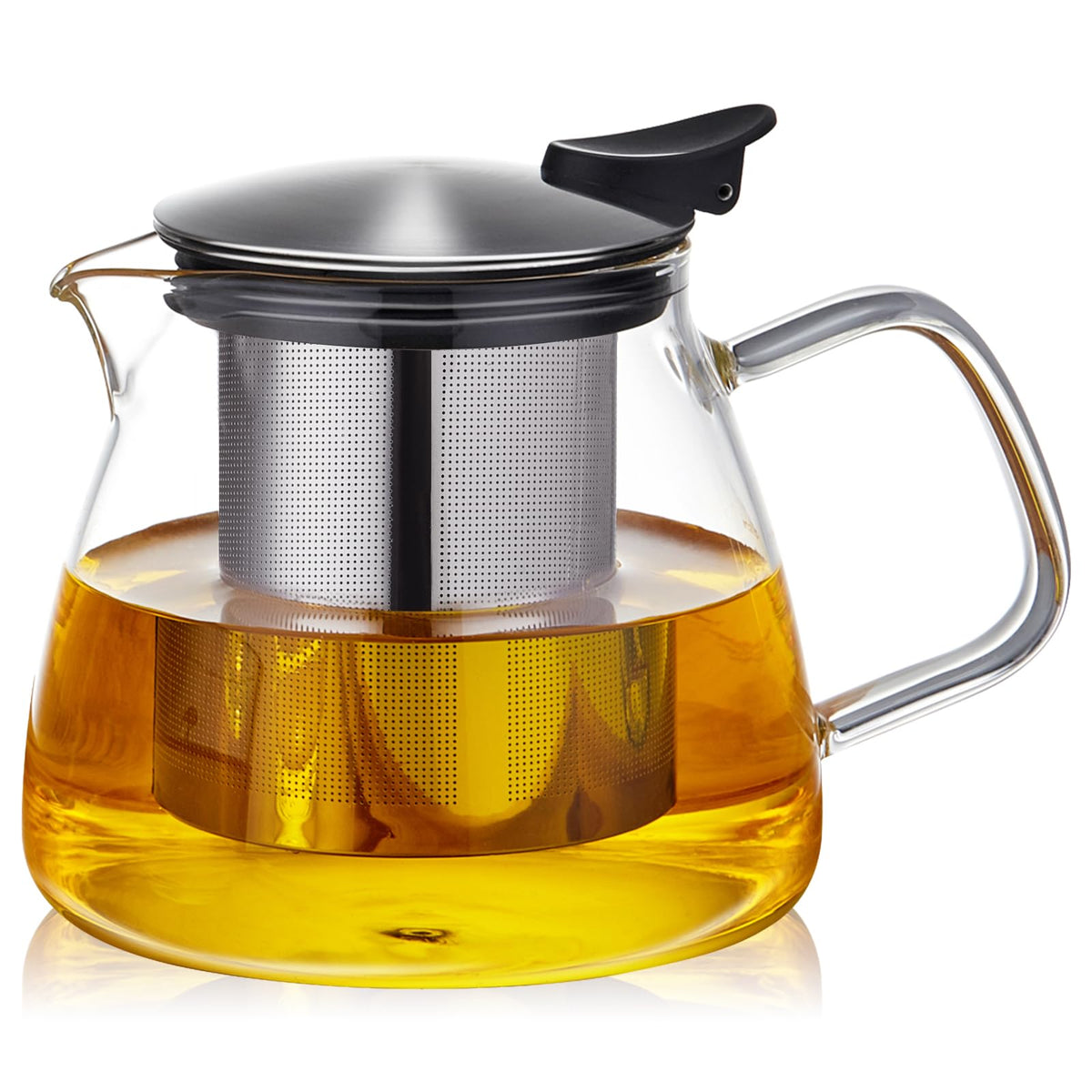 Glass Teapot Tea Pot with Removable Stainless Steel Infuser, 25oz / 760ml Borosilicate Glass Tea Kettle for Office Work, Fine Strainer for Loose Leaf Tea