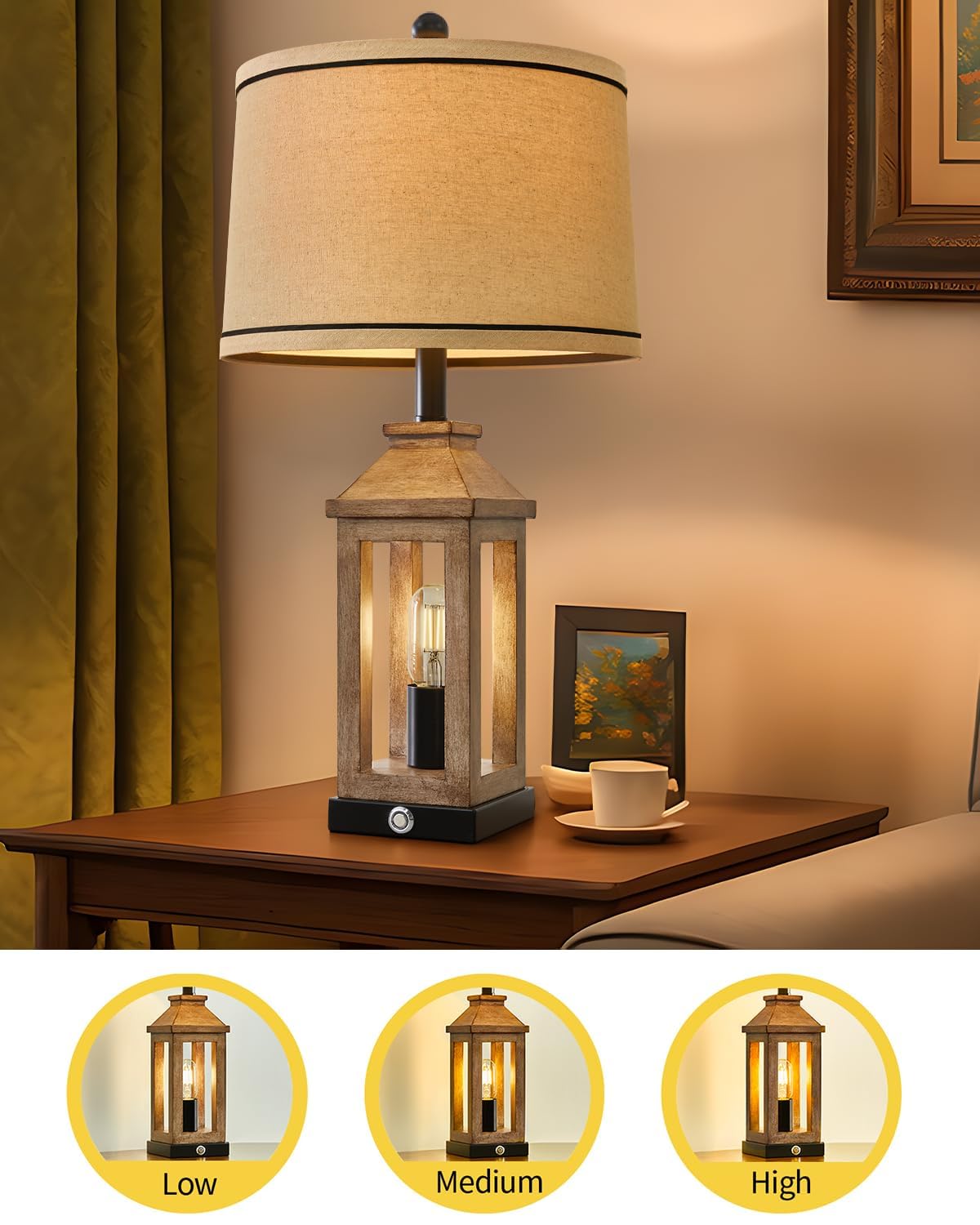 G-SAFAVA 23.75" Farmhouse Table Lamps USB A+C Charging Ports 3-Way Dimmable