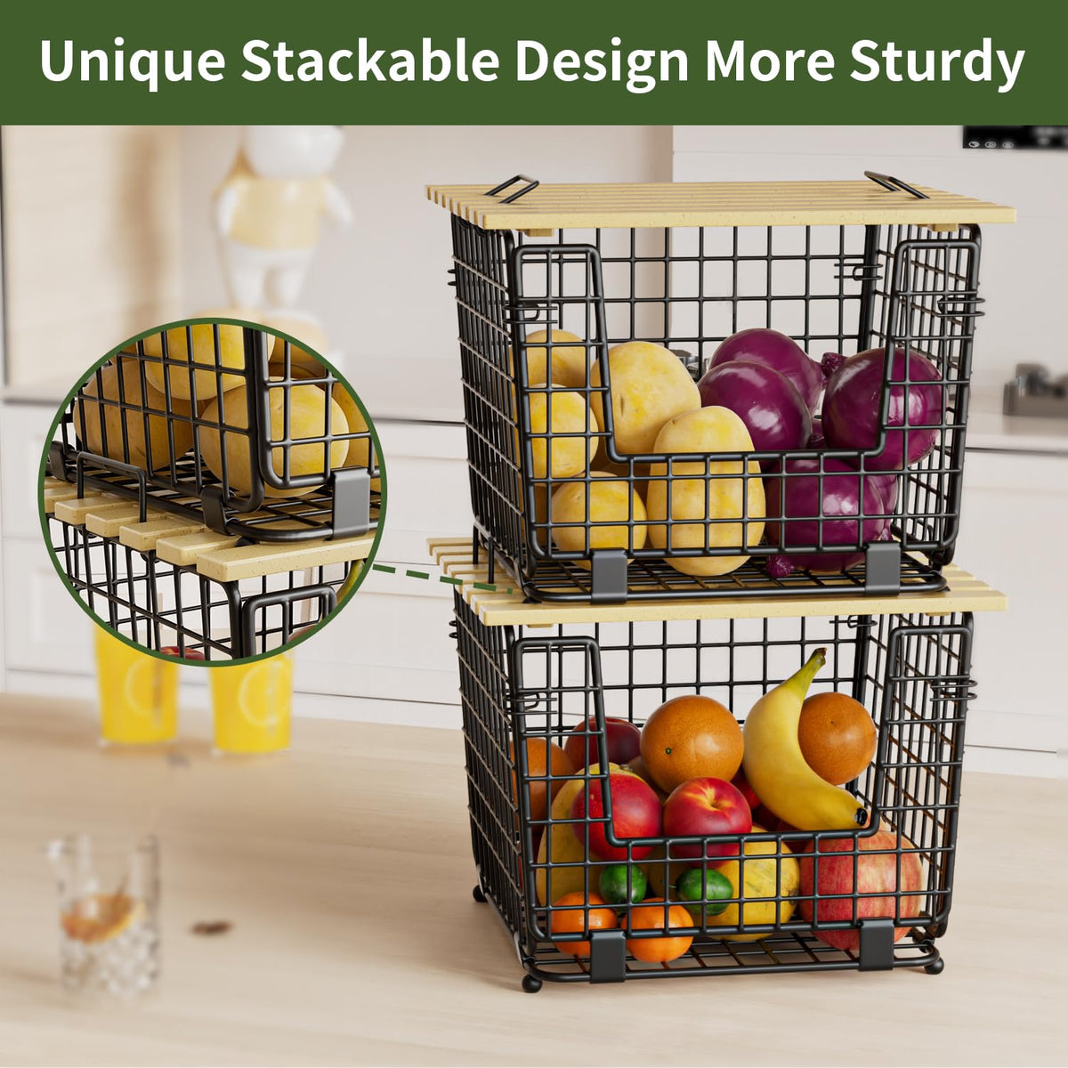 2 Pack Stackable Potato Onion Bins, Pantry Organizers and Storage