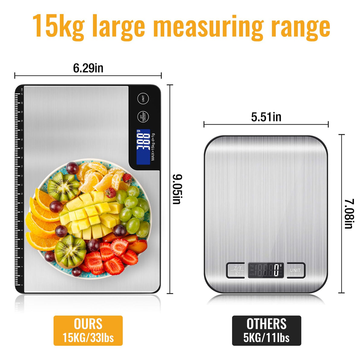 Diyife 33lb Digital Kitchen Scale with Large Weighing Area (9 in)