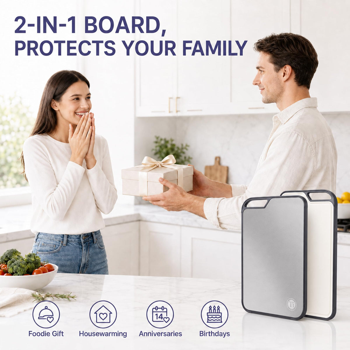 Fyctio Titanium Cutting Board for Kitchen, Double Sided, with Juice Groove