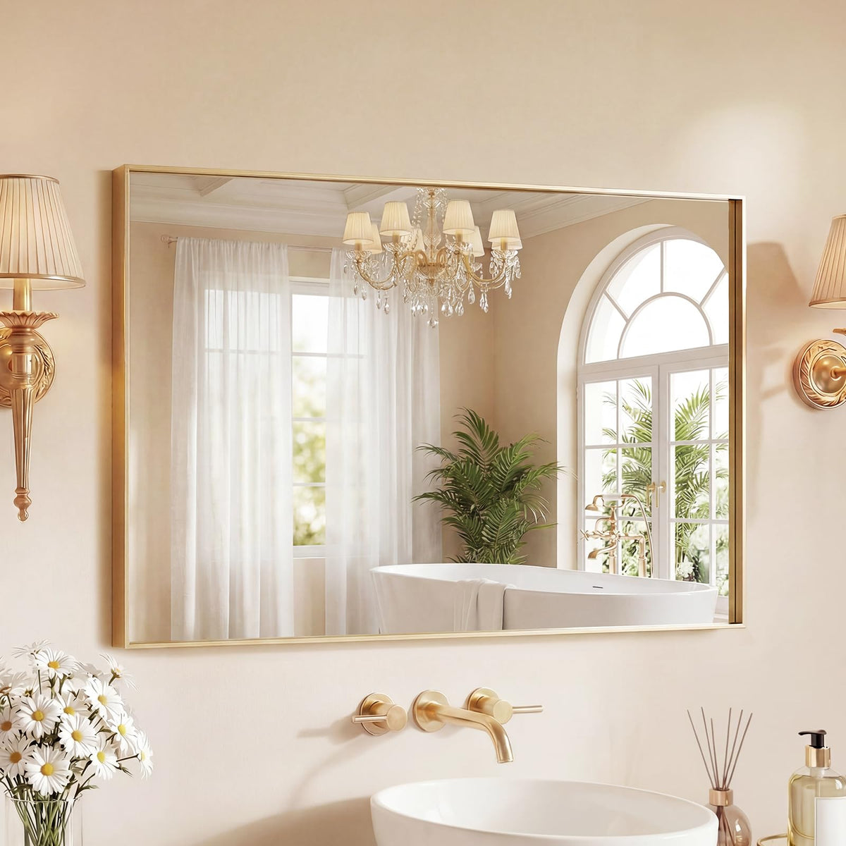 NEWBULIG 24"x36" Wall Mirror, Bathroom Mirrors for Over Sink, Gold