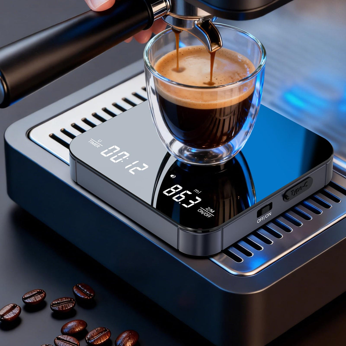 Mik-Nana Mini Coffee Scale with Timer, 2kg/0.1g Rechargeable Espresso Scale