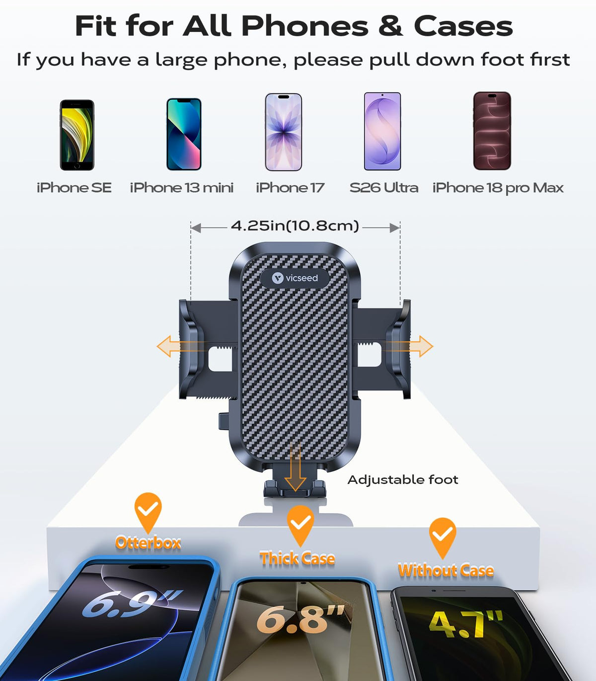 VICSEED 2026 Upgrade Ultra Stable Car Phone Holder Mount [Never Fall Off & Won't Break] Universal Air Vent Phone Mount for Car Easy Clamp Phone Holders for Your Car for iPhone 18 Pro Max 17 16 15 14