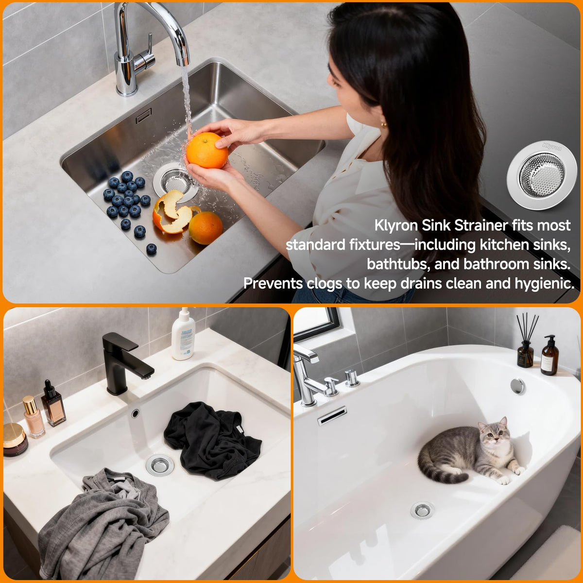 Kitchen Sink Drain Strainer 3-Pack, Food Catcher Drain Cover, 3.5" Fit