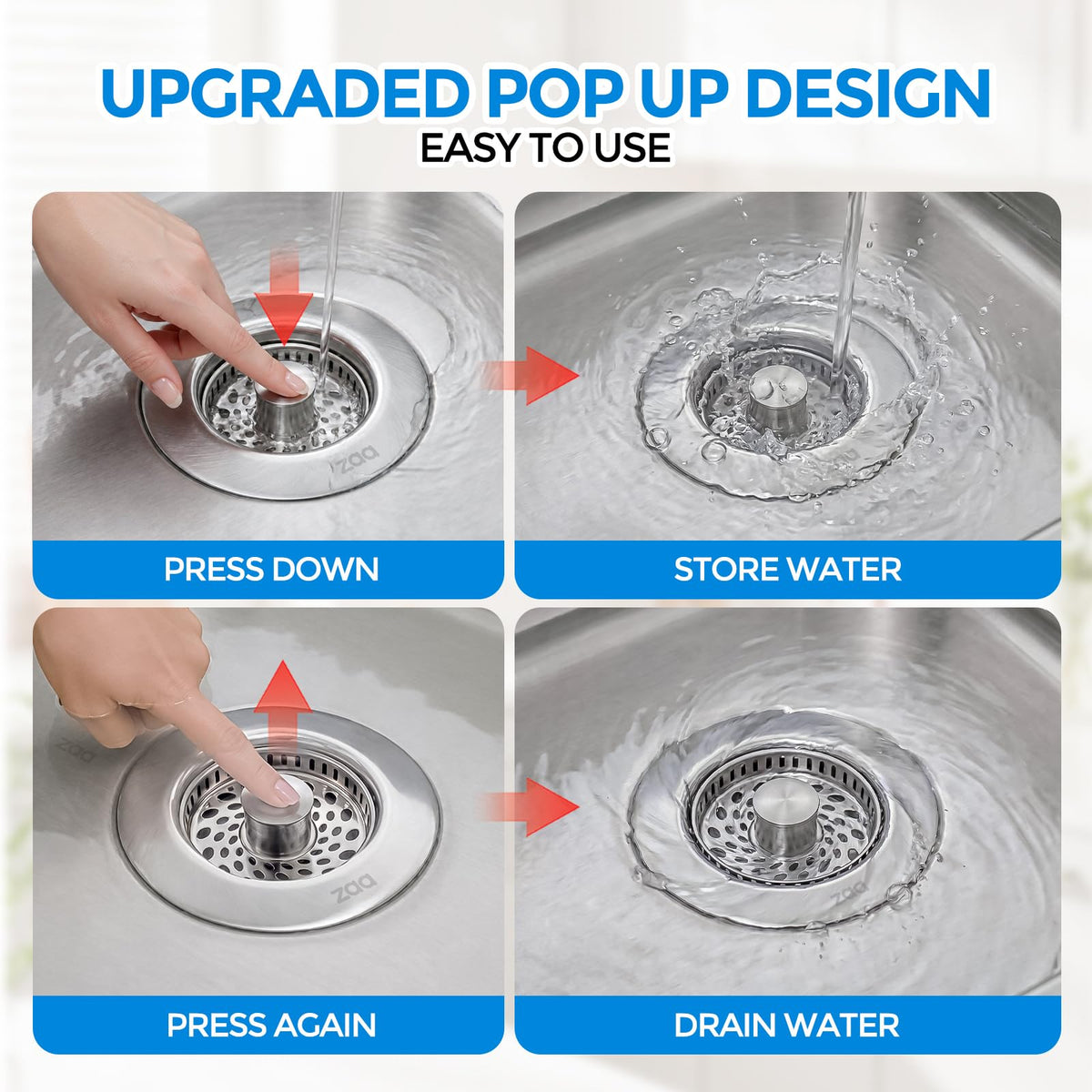 ZAA 3-in-1 Kitchen Sink Drain Strainer, 304 Stainless Steel Sink Stopper