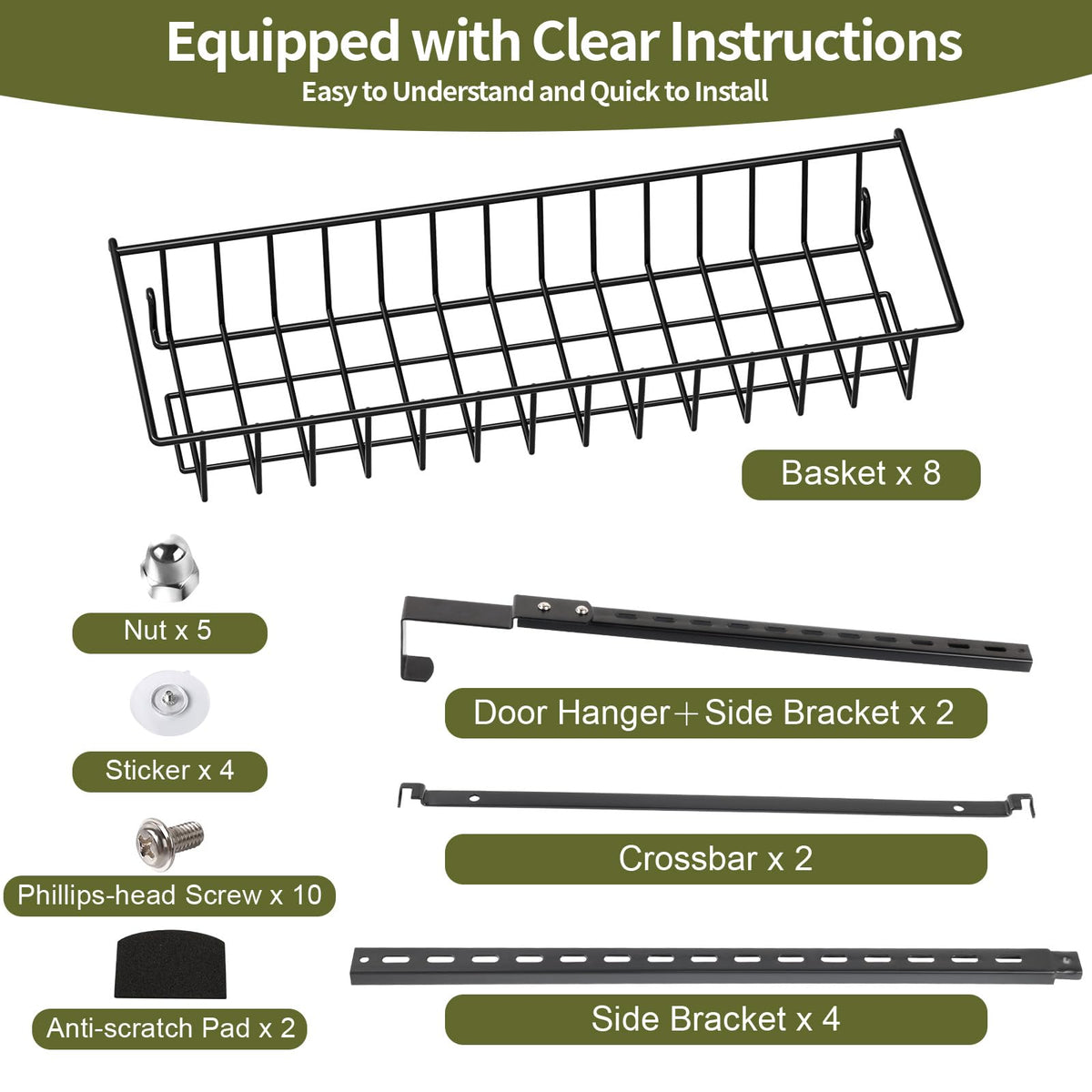 ElegantArray 8-Tier Pantry Door Organizer, Hanging Storage Basket, Black