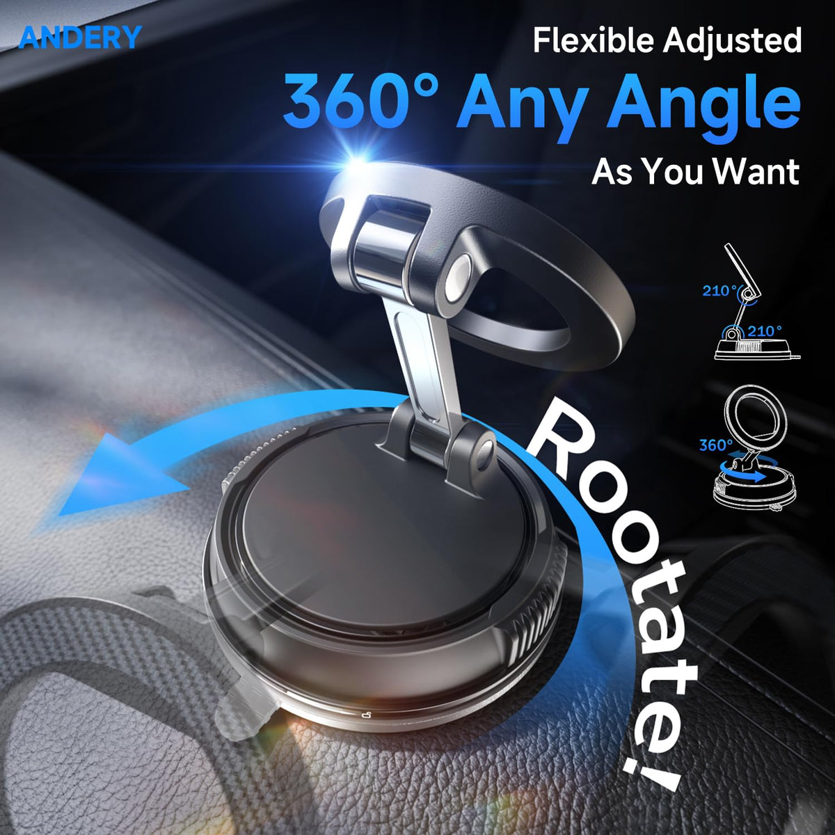 Compact Foldable Car Phone Holder for Magsafe [78+LBS Strongest Suction & 2400gf Strongest Magnetic] 360° Adjustable Car Phone Mount, Phone Holders for Your Car for iPhone 18-12 Pro Max (Carbon Fiber)