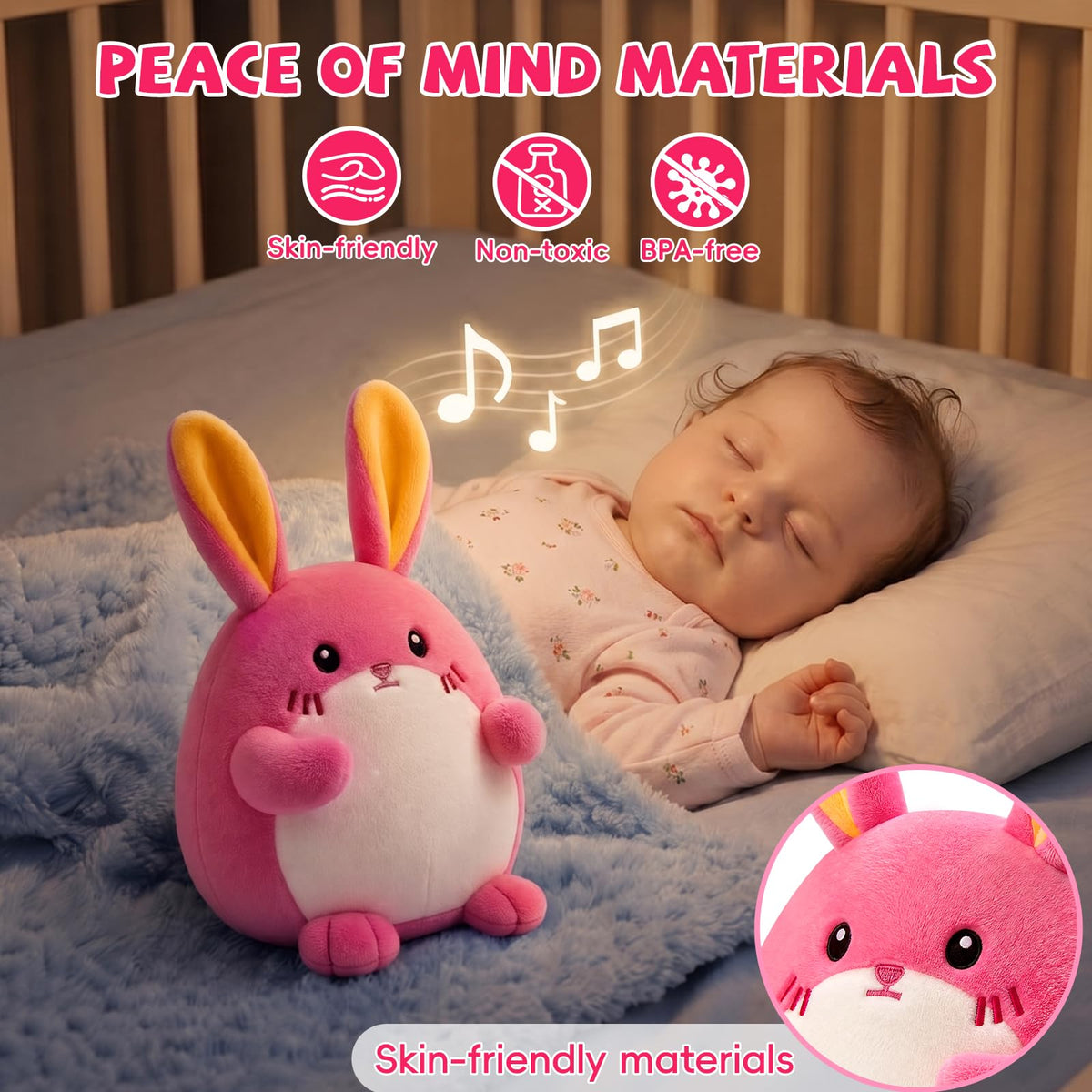 SAIMAND Pink Crawling Musical Bunny Baby Toy, Adorable Gift for Babies 1-3