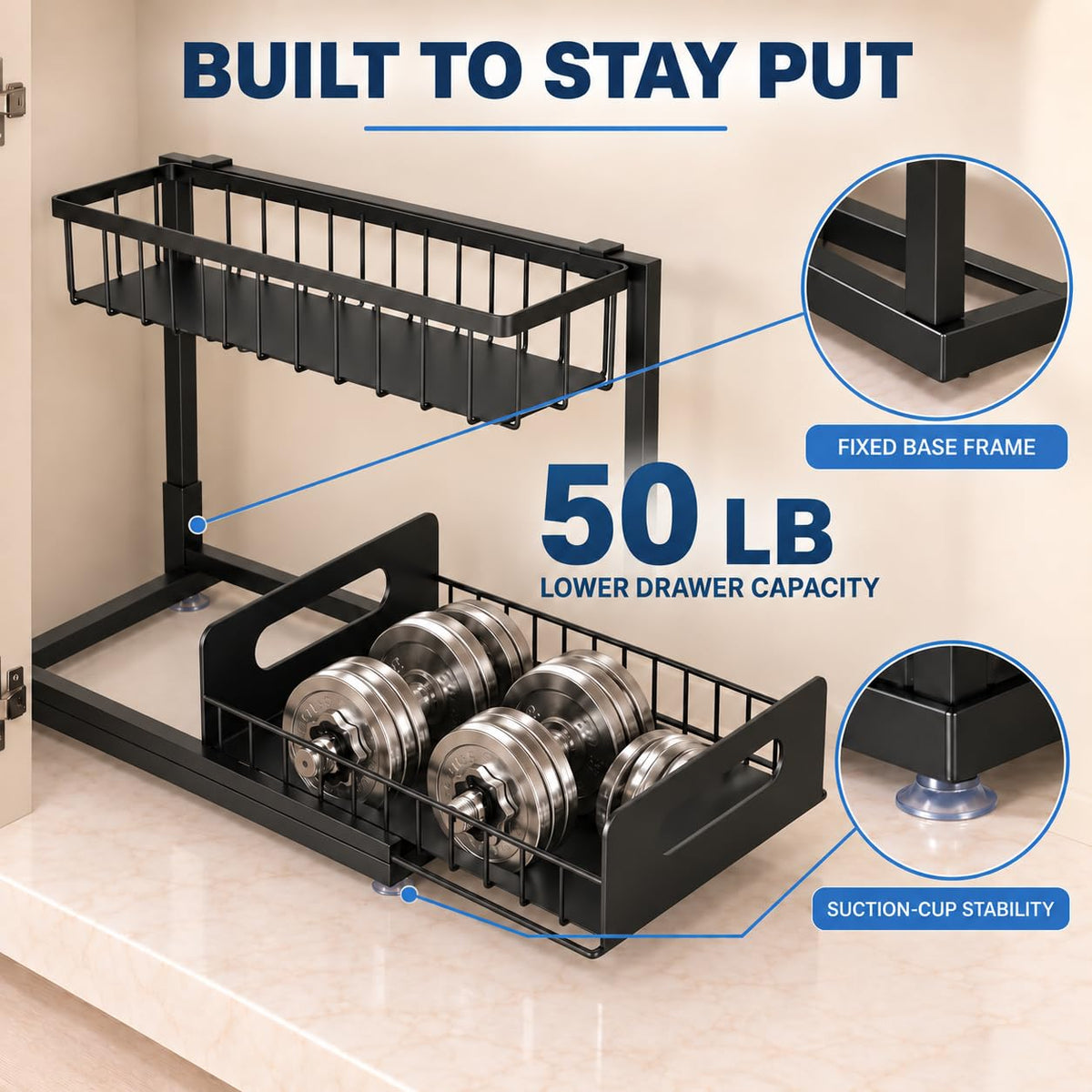 MERATIA Under Sink Organizer, 2-Tier Pull-Out Metal Drawer, 2 Pack