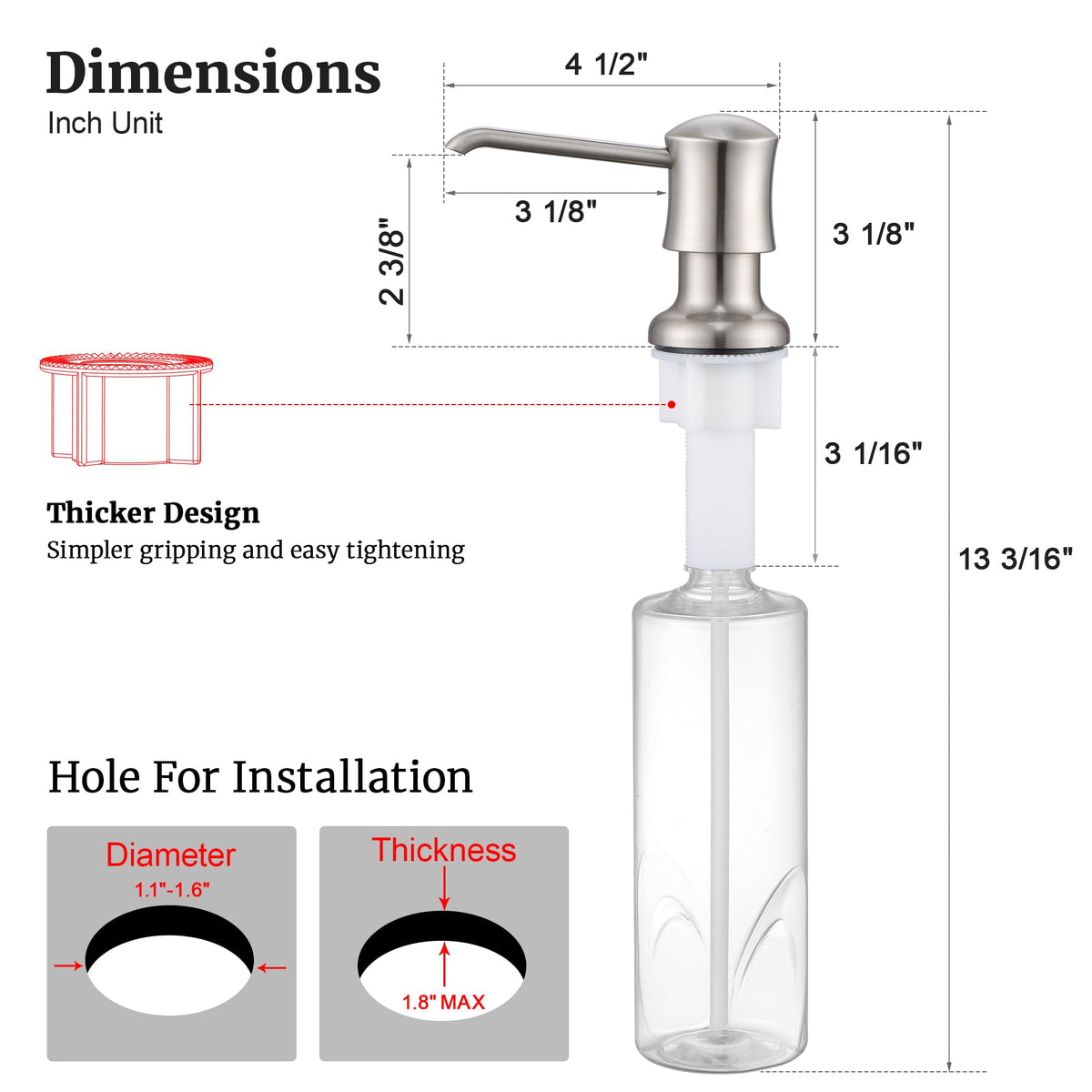 Ultimate Unicorn Soap Dispenser for Kitchen Sink, Soap Pump Brushed Nickel