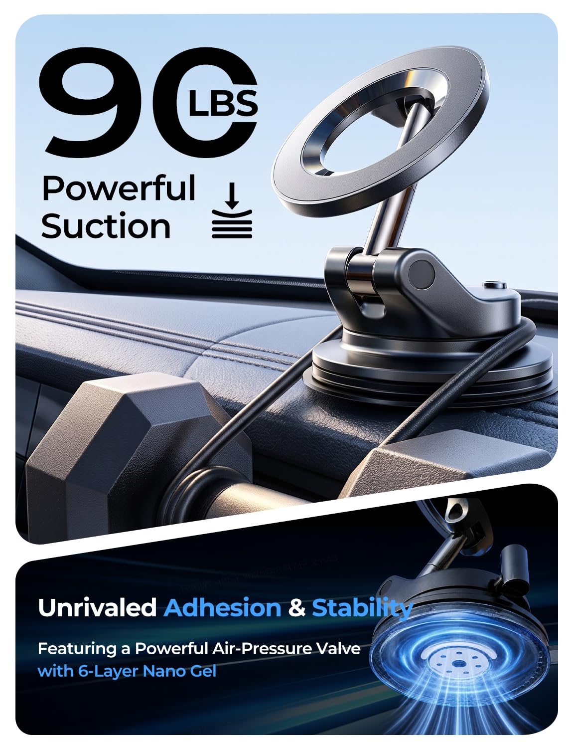 LISEN for MagSafe Car Mount [3800gf Strong Magnet&90+LBS Suction] 360° Adjustable Vacuum Magnetic Phone Holders for Your Car, for iPhone 18 Pro Max 17 16 15 14 13 12 Plus Air for Shower All Smartphone