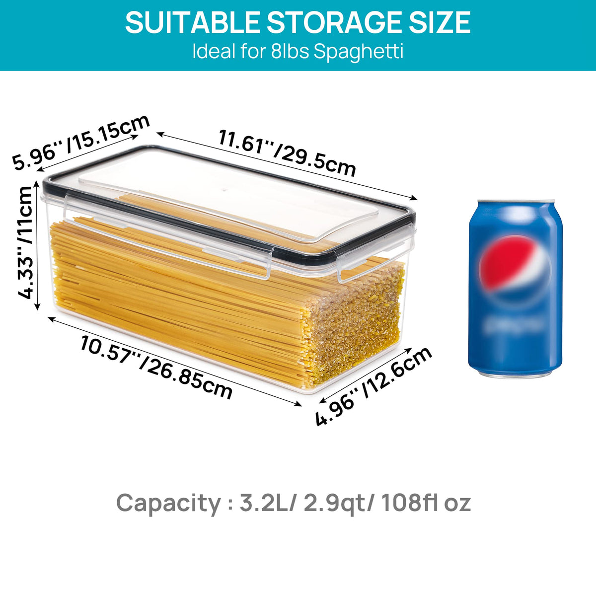 Vtopmart Pasta Storage Containers, 4 Pack, 3.2L Airtight Canisters