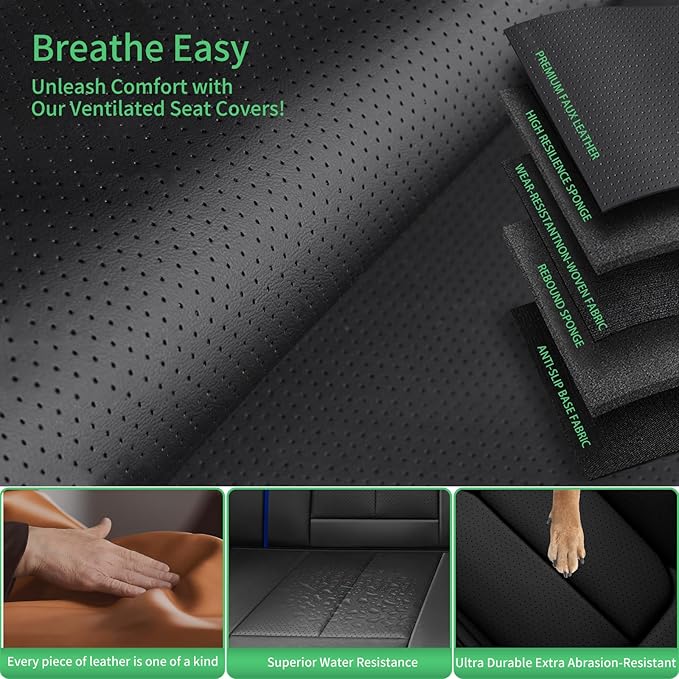 Fit Outback Car Seat Covers for Subaru Outback 2010-2024 2025 2026 -Upgraded Premium Waterproof & Breathable Leather,Airbag Compatible,All-Weather Seat Cushion Protector,Full Set,Black-Blue