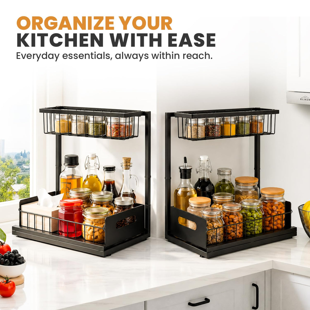 Amaloria Under Sink Organizer 2 Pack, Slide Out Kitchen Cabinet Organizer.