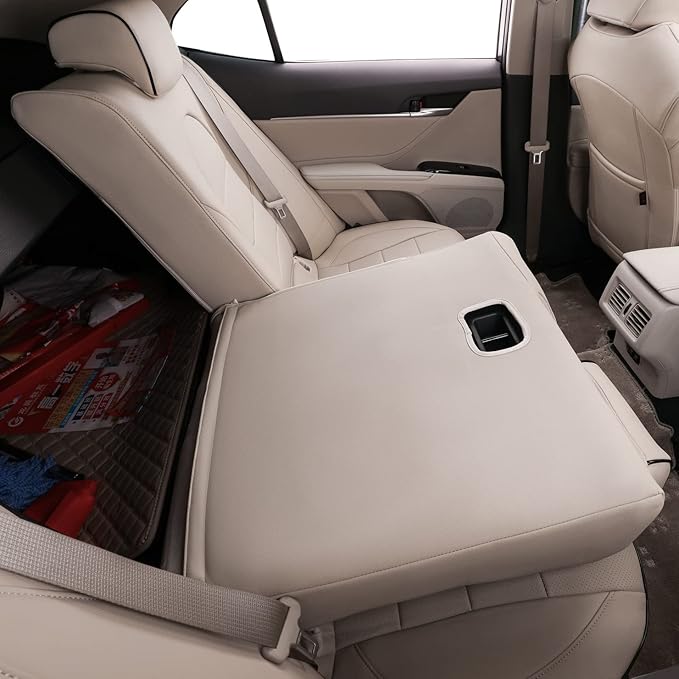 EKR Camry Car Seat Covers for Toyota Camry 2018 2019 2020 2021 2022 2023 2024 Hybrid XLE,Hybrid XSEWaterproof Leather Car Seat Cover Full Set for Trucks SUV-Faux Leather (Beige)