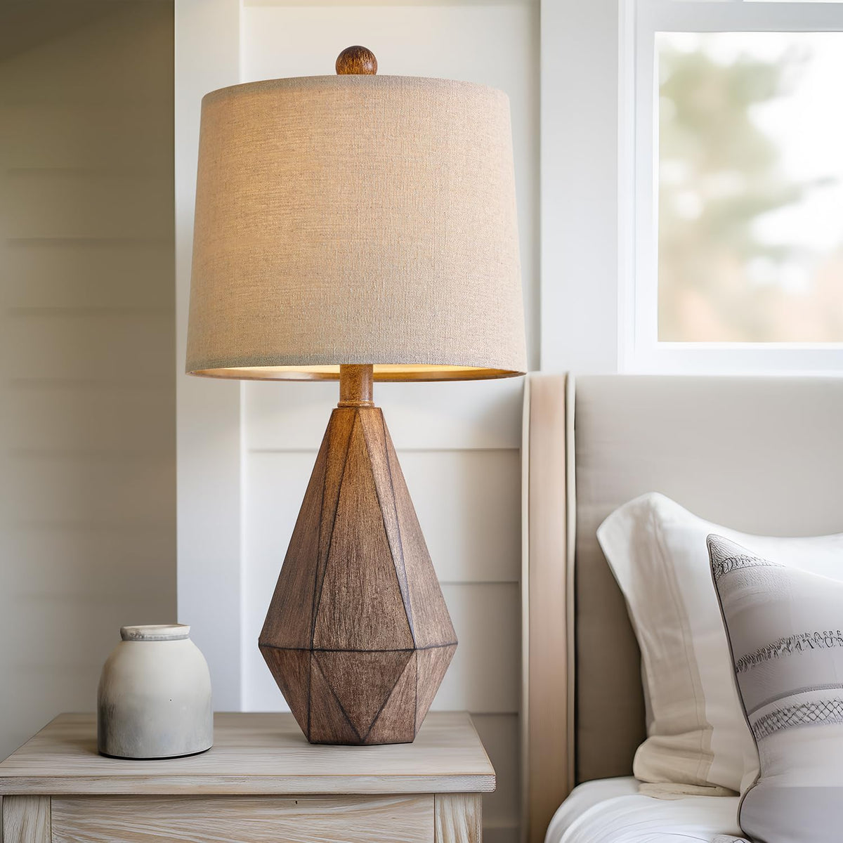 PoKat 20.25" Retro Farmhouse Table Lamp Set of 2, Small for Bedside, Brown