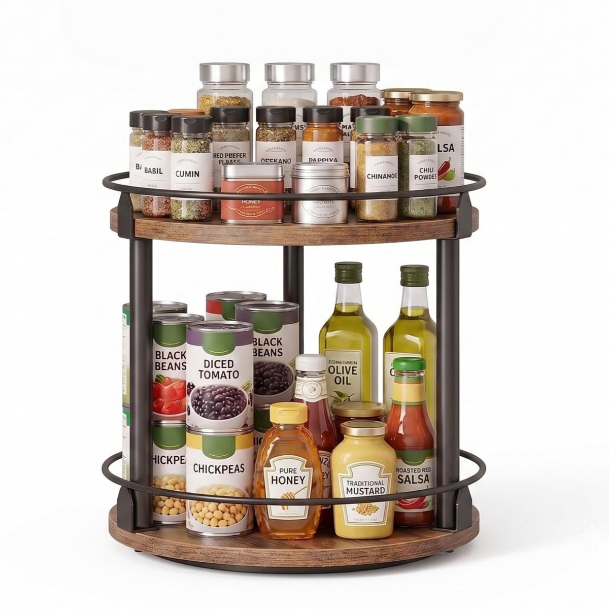 VHIEDN 2-Tier Rustic Wood Lazy Susan Turntable Organizer, Spice Rack