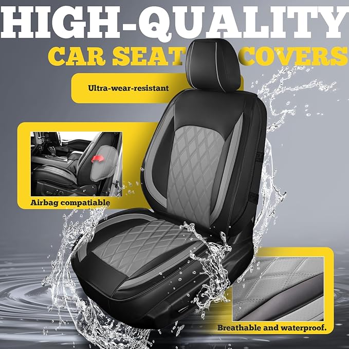 LINGVIDO Car Seat Covers for Front Seats (2 Seats) - Premium Perforated Nappa Leather,Waterproof Shield, Omni-Adapt Fit for SUVs Sedans, Ideal for Rideshare & Pets