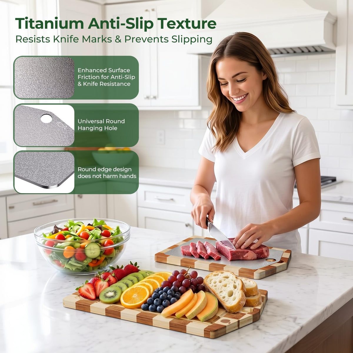 Pure Titanium Cutting Board, Bamboo Cutting Boards Set for Kitchen