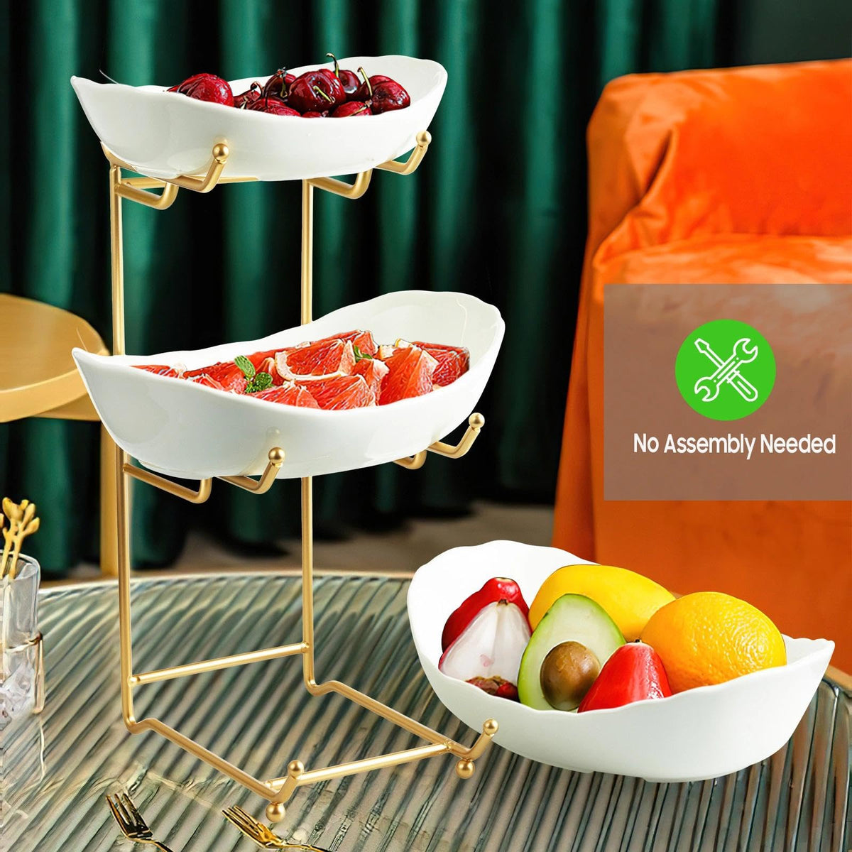 HOMKULA 3 Tier Fruit Basket, Ceramic Fruit Bowl for Kitchen Counter 6