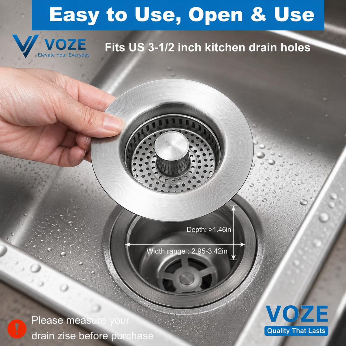 3-in-1 Kitchen Sink Drain Strainer & Stopper with Basket, Stainless Steel Drain Plug Cover Catcher for Food Waste - Sink Accessories for Home or Kitchen Sink Shroom Fit US Standard 3-1/2'' Drain Hole