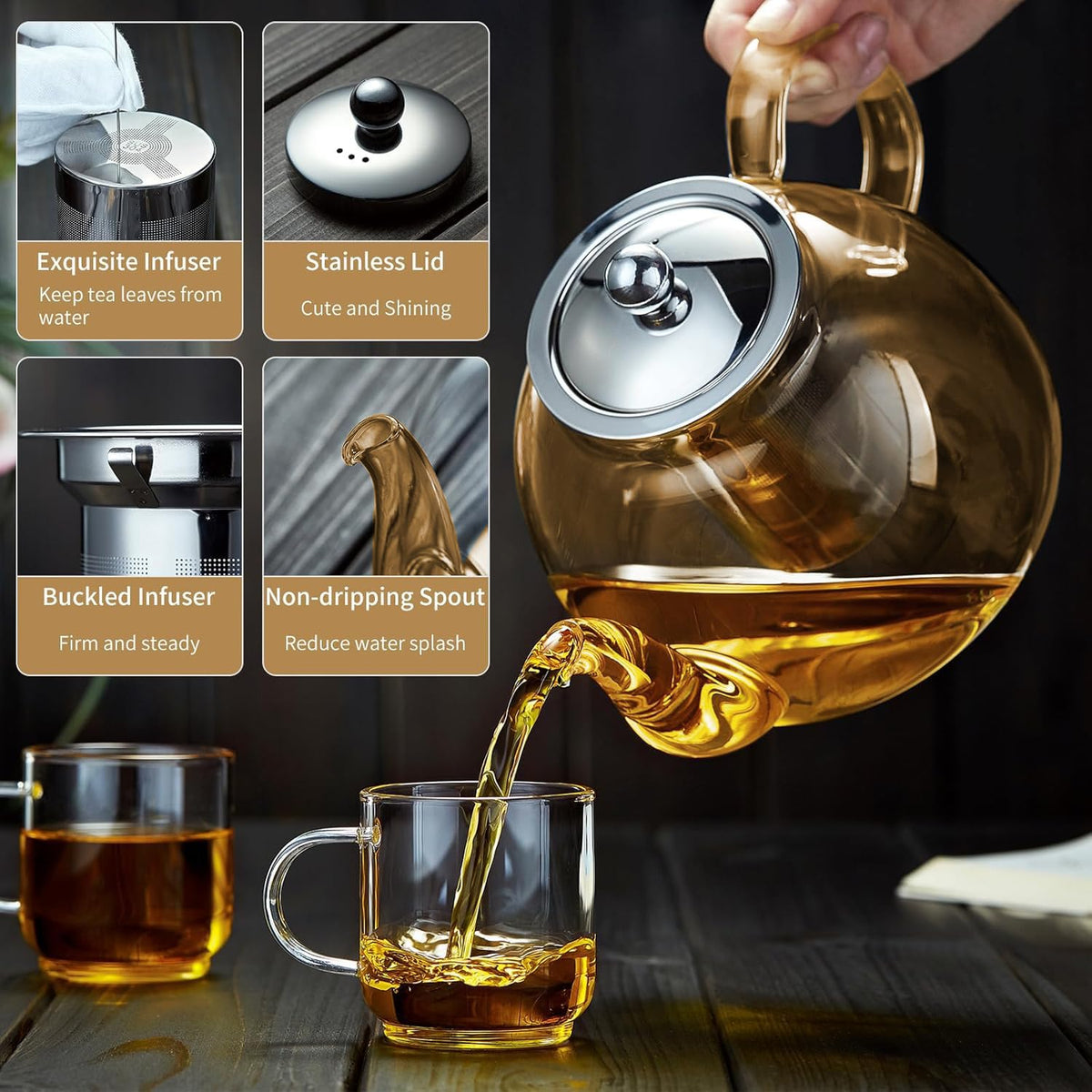 DOPUDO Glass Teapot with Infuser, 40 oz Borosilicate Tea Kettle