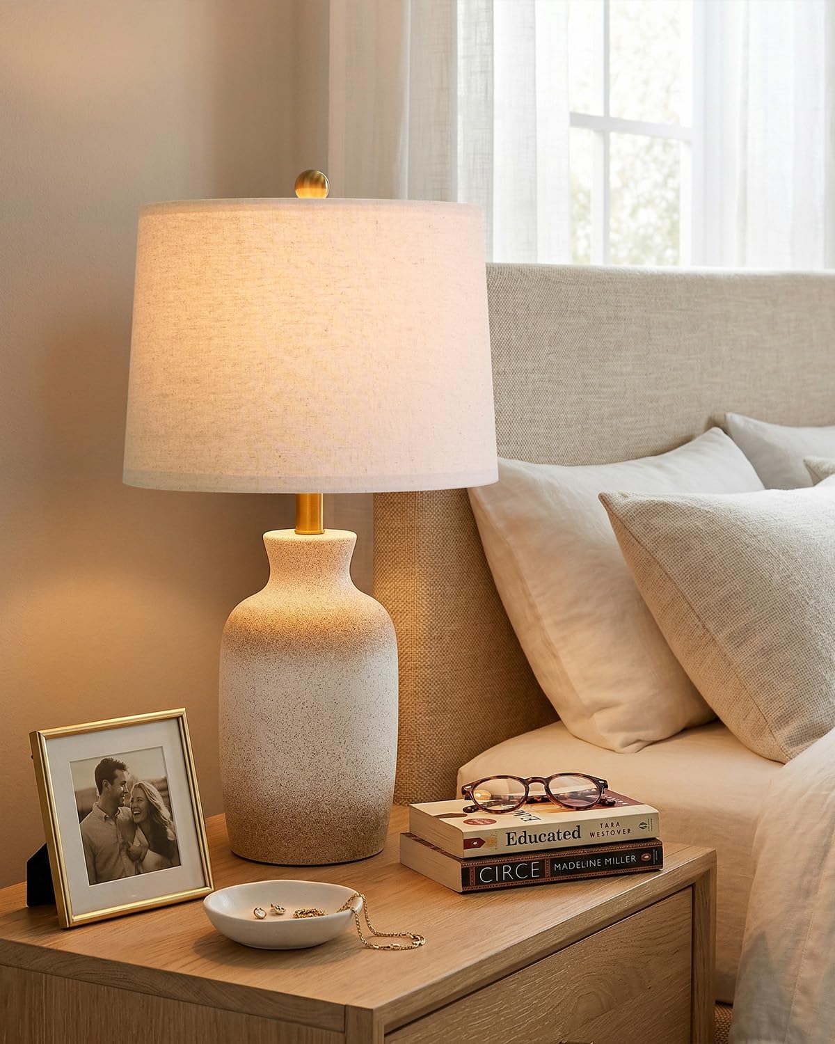 PoKat 24'' Farmhouse Ceramic Table Lamp with Natural Textured Finish