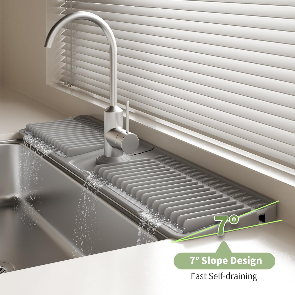 SOCORIA 24 Inch Longer Silicone Faucet Mat, 7°Slope Fast Self-draining