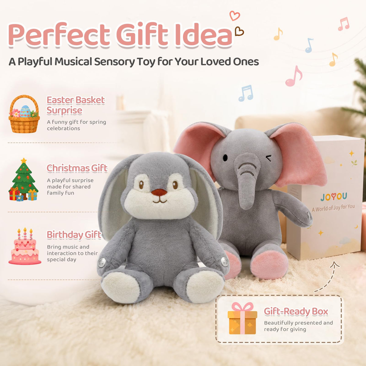 Interactive Music Plush Toy, Musical Sensory Toy with Touch-Activated Bunny